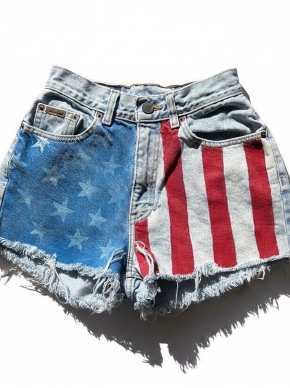 Calvin Klein American Flag High-Rise Denim Cutoff Shorts